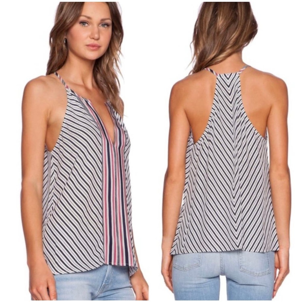 JOIE Mahaut Sleeveless Tank Navy Stripe SZ S Cream Blue Pink Georgette Silk